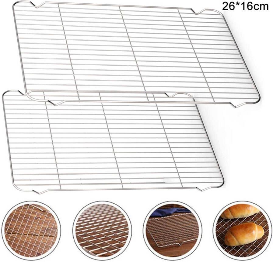 Longziming Koelrek Set van 2 RVS Koelrooster 26x16cm voor Taart Bakken Grillen Roestvrij Duurzaam en Vaatwasserbestendig