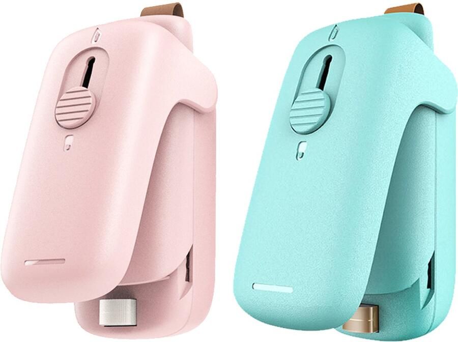 Longziming -2 stukes Draagbare Mini Zaksealer – 2-in-1 Sealer & Snijder voor Plastic Zakjes Voedselbewaring Snacks Chips en Behoud van Versheid – Compact Handmatig Afsluitapparaat