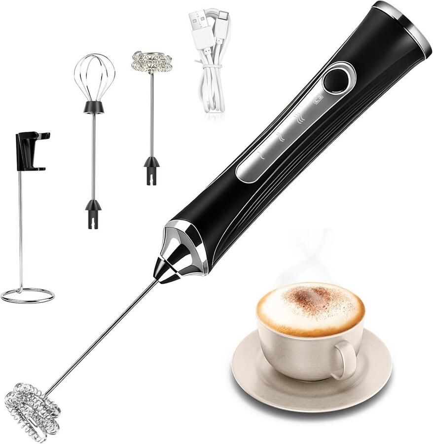 Longziming Handmatige Melkopschuimer Oplaadbare Elektrische Melkopschuimer met Standaard 3 Snelheden Elektrische Opschuimer voor Koffie Cappuccino Latte en Warme Dranken