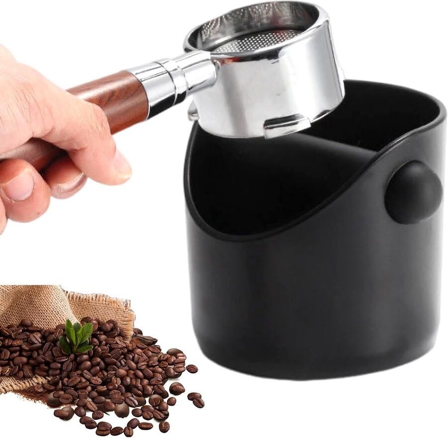 Longziming Knock Box voor Espresso Portafilter Koffiegronden Container met Afneembare Geluidsdemper Koffie Accessoires voor Espresso Machine Zwart 10x11x10 cm