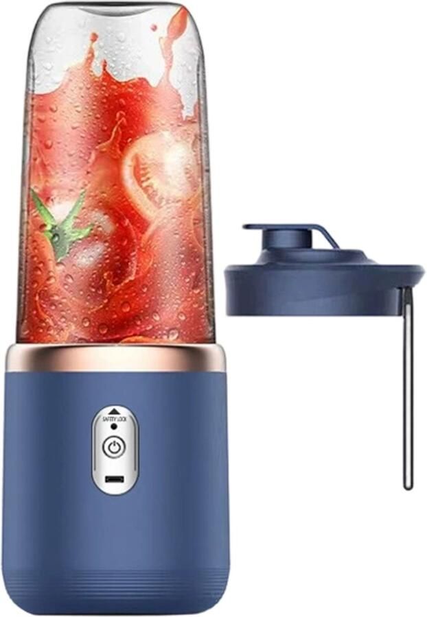 Longziming -Mini Blender voor Smoothies en Shakes – Draagbare USB Oplaadbare Mixer met 6 Roestvrijstalen Messen 450ml Smoothie Maker voor Thuis Sport Reizen en Outdoor Gebruik