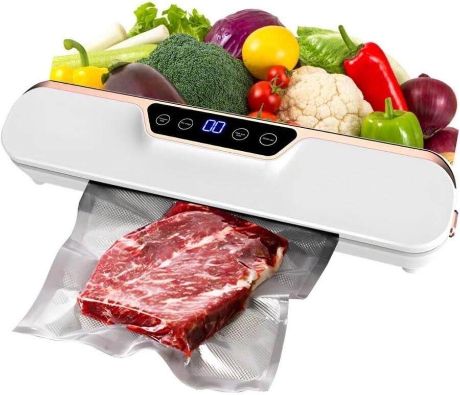 Longziming -Vacuümmachine 25 cm 62 kPa zuigkracht Drievoudige vershouding Voedselsealer voor nat & droog Vacuümpakker met display 33*6cm Wit