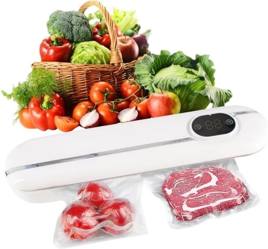 Longziming -Vacuümpakker breed 60kPa zuigkracht 2 modi: nat droog Eénknops vacuümsealer Voedselbewaarmachine 40 8 x 7 2 cm wit