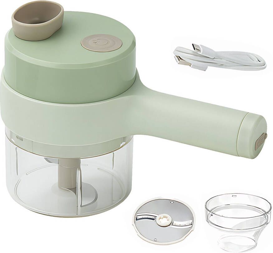 Longziming Multifunctionele Elektrische Groentesnijder – 4-in-1 Chopper – Mini Knoflooksnijder & Uiensnijder – Handige Keuken Gadget– Oplaadbaar – Compact & Draagbaar – Ideaal voor Keuken en Koken