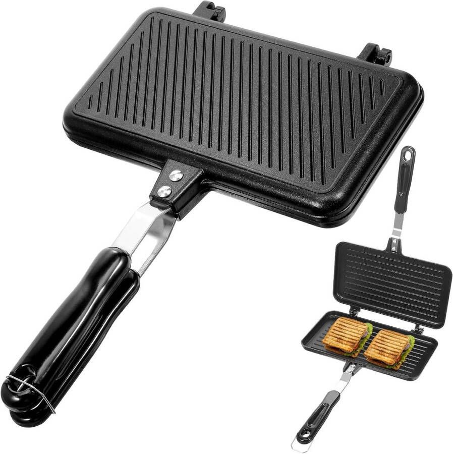 Longziming Sandwichmaker met Dubbelzijdige Pan – Aluminium Omelet Tray – Anti-aanbak – Keukengerei Zwart– Omelet Toast Bakpan