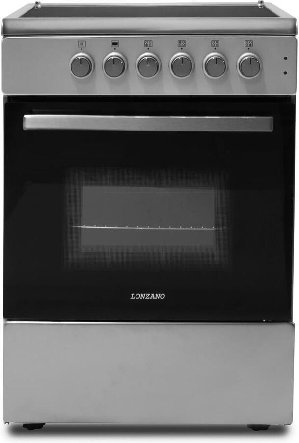 Lonzano KF600RVS Vrijstaand Keramisch Fornuis RVS 60CM breed Elektrische Oven 61L Energielabel A Hetelucht 2-Fase