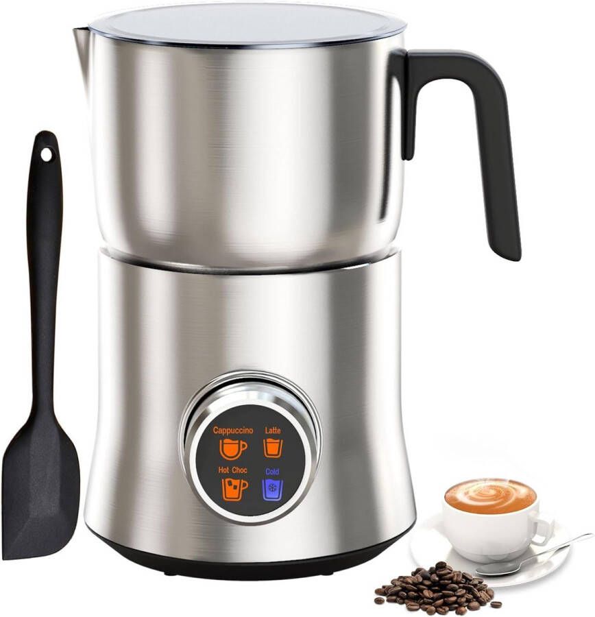 LotaHome Melkopschuimer met Inductietechniek Met Digitaal Display 4-in-1 Elektrische Melkopschuimer Automatische Melkopschuimer Cappuccino Latte Melk Chocolademelk Vaatwasserbestendig Opschuimen en Verwarmen 900 ml RVS Zilver