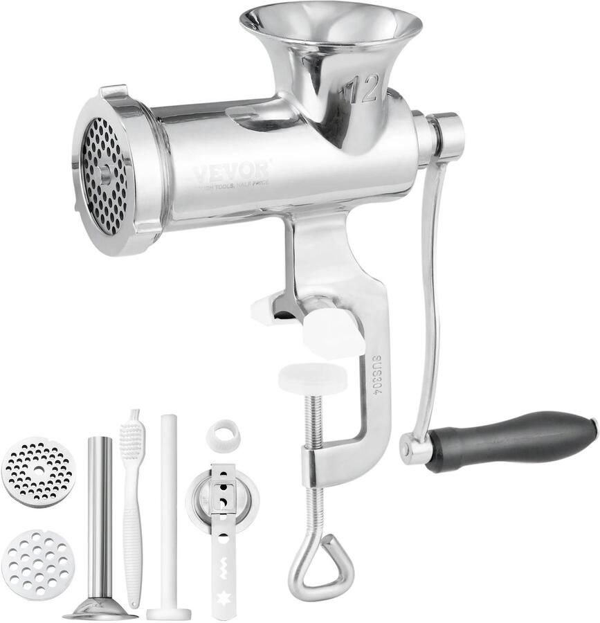 Loushops Vleesmolen Gehaktmolen Keukenmachine Foodprocessor Handmatig Staal Roestvrij Maalplaten 5mm en 8mm