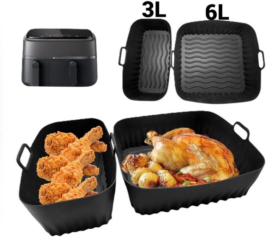 LOUZIR 2 Delige Airfryer Bakjes – Siliconen 6L en 3L Airfryer accessoires Airfryer mandje Geschikt voor Philips Dual Basket Airfryer 5000 3000 series