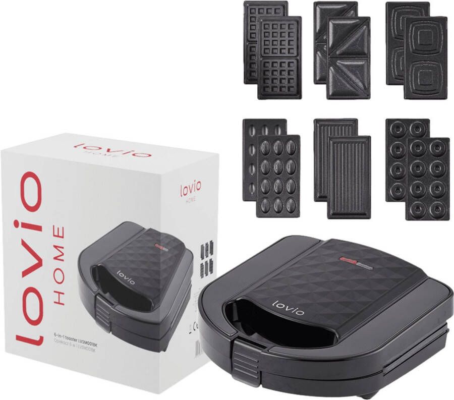 Lovio™ LOVIO 6-in-1 Multifunctionele Toaster Grill – Tosti ijzer Tosti apparaat Broodrooster Grill Wafelijzer Tosti-IJzer Mini Donutmaker & Pindakoekjesmaker – Verwisselbare Platen – 750W Compact Keukenapparaat - Foto 2
