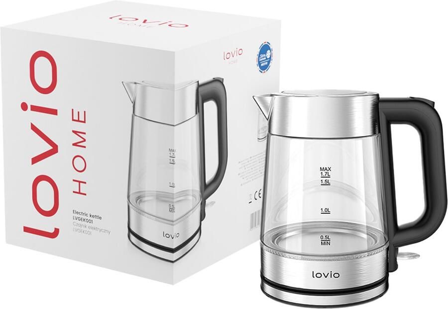 Lovio™ LOVIO Serie Glazen Draadloze Waterkoker 1.7L 2200W LED Verlichting