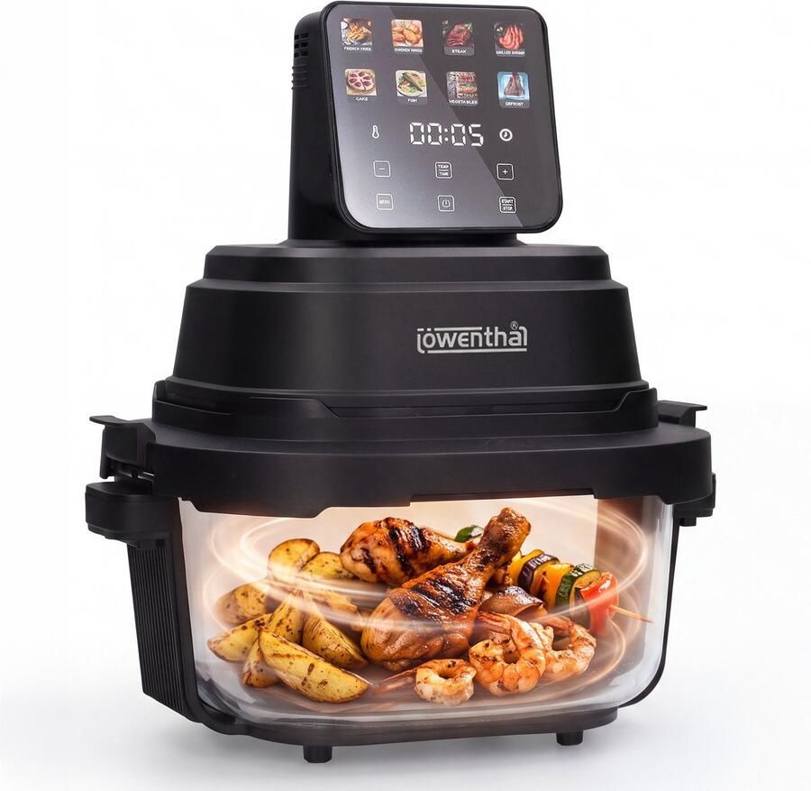 Löwenthal Airfryer Glazen Oven Digitaal Airfryen Bakken Grillen en Roosteren 8 Programma's 4 Liter 80–200 °C