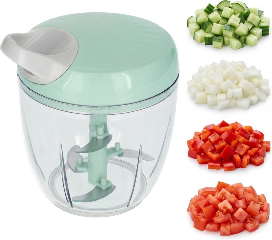 Löwenthal Handmatige Hakmolen XL 900 ml BPA-Vrij 5 Scherpe RVS Messen Groentesnijder Mandoline Keukensnijder Chopper Foodprocessor Keuken Accessoires Groen - Foto 2