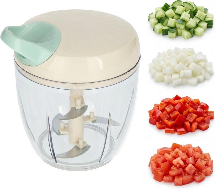 Löwenthal Handmatige Hakmolen XL 900ml BPA-Vrij 5 Scherpe RVS Messen Mandoline Keukensnijder Groentesnijder Keuken Accessoires Foodprocessor Chopper Crème - Foto 2