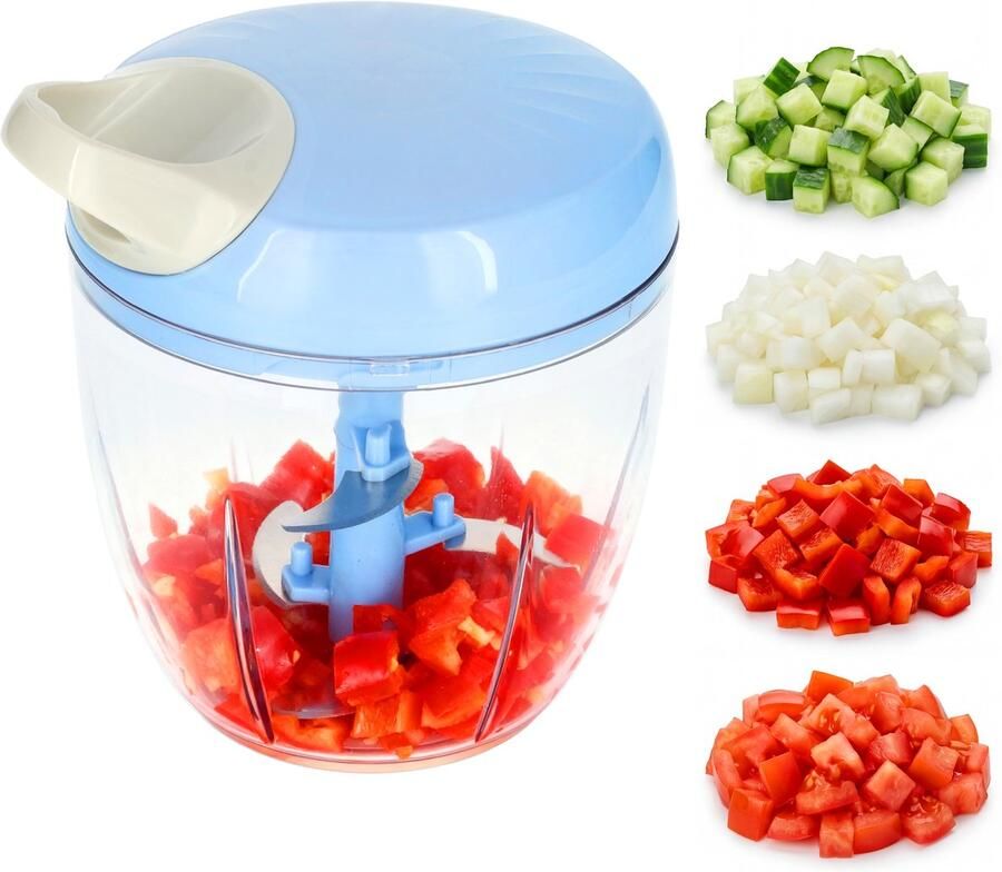 Löwenthal Handmatige Hakmolen XL 900ml -BPA-Vrij 5 Scherpe Messen Groentesnijder Mandoline Keukensnijder Foodprocessor Chopper Keuken Accessoires Blauw