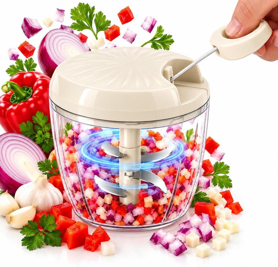 Löwenthal Handmatige Hakmolen XL 900ml BPA-Vrij 5 Scherpe RVS Messen Mandoline Keukensnijder Groentesnijder Keuken Accessoires Foodprocessor Chopper Crème