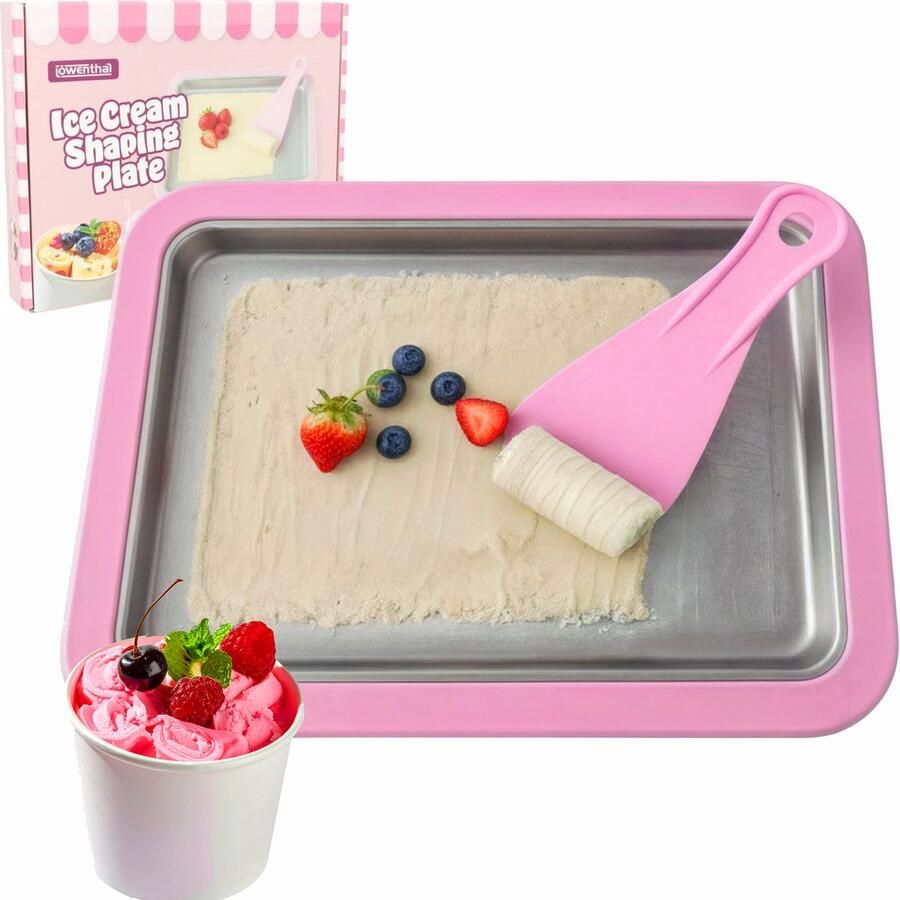 Löwenthal Rolled Ice Cream Maker Zelf IJs Maken Incl. 2 Spatels en Receptenboekje Zonder stroom Koelt tot -18°C Teppanyaki IJsmaker IJsmachine IJsrolplaat Roze