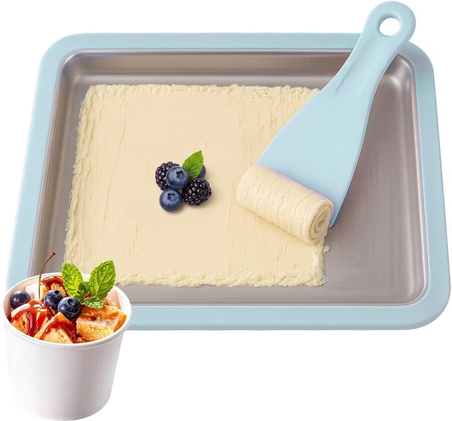Löwenthal Rolled Ice Cream Maker Zelf IJs Maken Incl. 2 Spatels en Receptenboekje Zonder stroom Koelt tot -18°C Teppanyaki IJsmaker IJsmachine IJsrolplaat Blauw - Foto 2