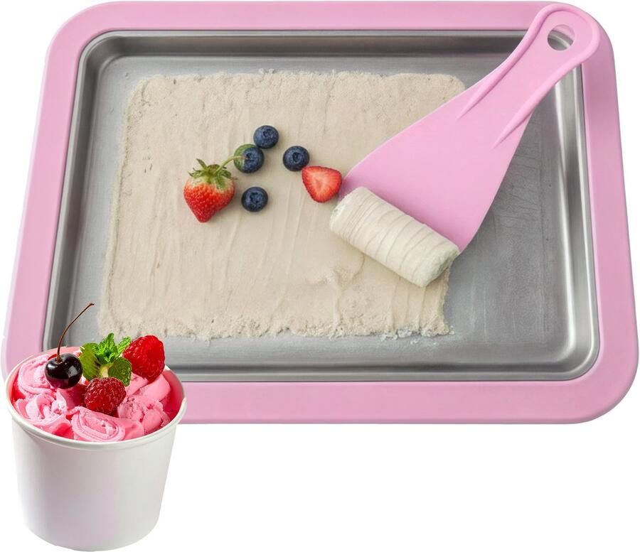 Löwenthal Rolled Ice Cream Maker Zelf IJs Maken Incl. 2 Spatels en Receptenboekje Zonder stroom Koelt tot -18°C Teppanyaki IJsmaker IJsmachine IJsrolplaat Roze - Foto 2