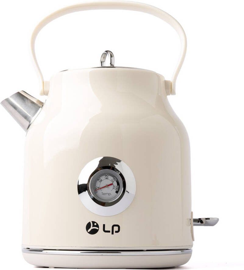 LP Retro Elektrische Waterkoker – 1.7L – RVS – Met Thermometer – 2200W – Wit (Blanco) – BPA-vrij – Met Handvat