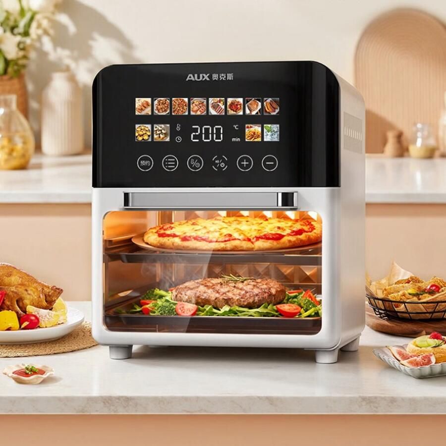 Luchtfriteuse Airfryer Heteluchtfriteuse Wit met Zwart Bedieningspaneel Touchscreen 20 Liter US-Uitvoering 220 V Automatisch Draaien Multifunctioneel Voor Keuken en Gezin