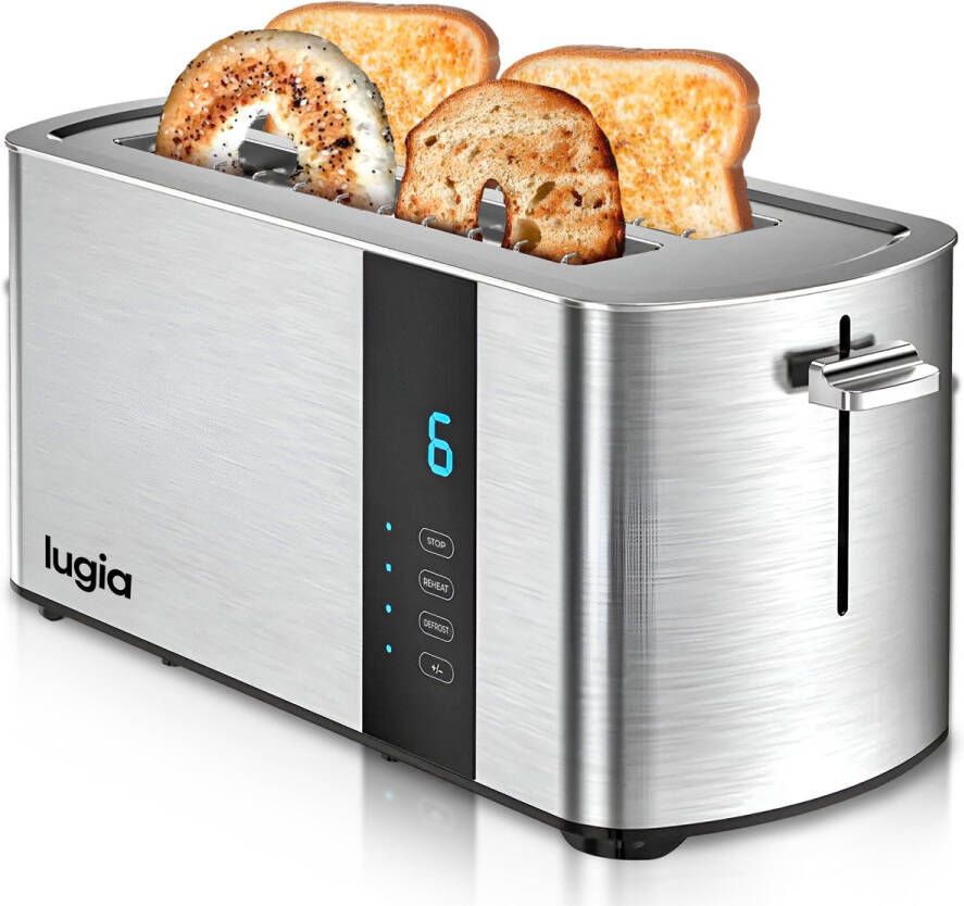 Lugia Broodrooster RVS Toaster 4 Sneetjes 6 Warmteniveaus Led display Roestvrij staal Uitschuifbare kruimellade