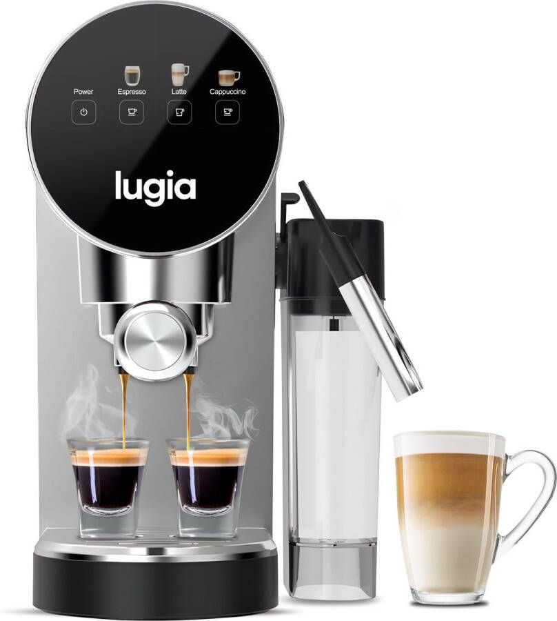 Lugia Koffiemachine Pistonmachine Automatische melkopschuimer Led display 20 bar espresso voor cappuccino latte en macchiato Zwart