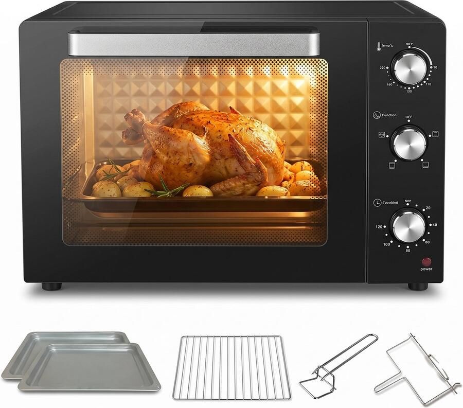 Lugia Vrijstaande Oven 55L – 1900W – 230°C – Draaispit – Timer 120 min – Elektrische Oven met Grill & Bakfunctie – Zwart