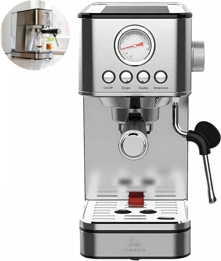 LunaSea LunaPress Espressomachine Boiler Pressure Technology Pistonmachine RVS Geschikt Voor Koffiecups Inclusief Ontkalkingstabletten