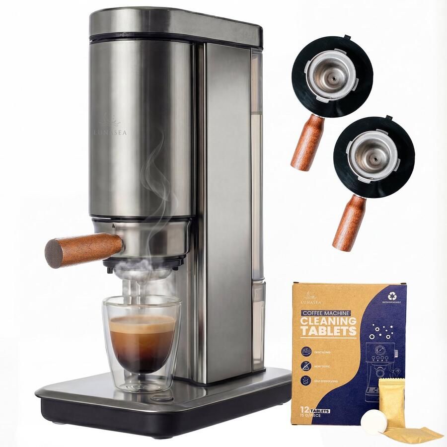 LunaSea LunaPress Espressomachine Boiler Pressure Technology Pistonmachine RVS Geschikt Voor Koffiecups Inclusief Ontkalkingstabletten