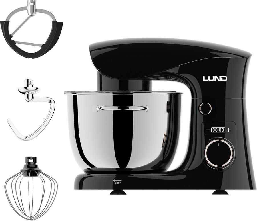 Lund 67813 Planetaire Keukenmachine met Timer 1500W 5L RVS Kom Luxe Design met LED-Display