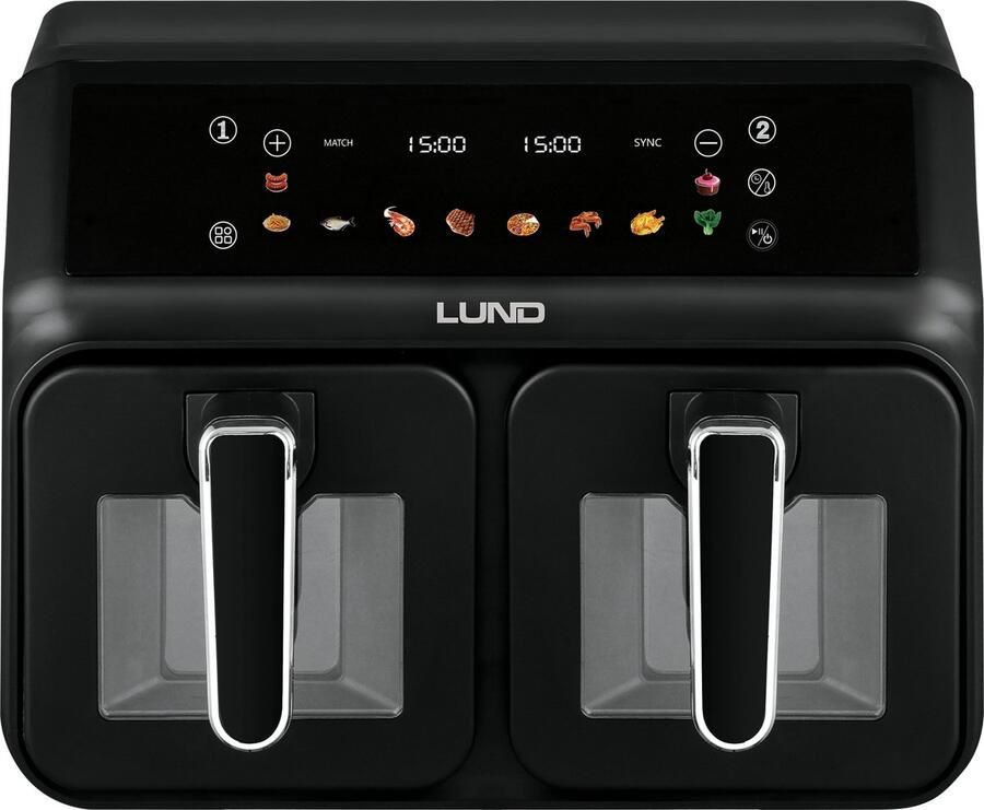 Lund Dubbele Heteluchtfriteuse Airfryer – 2200W – Dual Zone 8 Liter (2x 4L) – Digitaal LCD Display – Anti-Aanbak – Vaatwasserbestendig