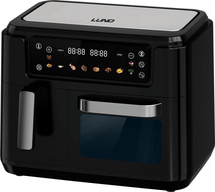 Lund Dubbele Heteluchtfriteuse Airfryer – 2400W – Dual Zone 11 Liter (3 5L + 7 5L) – Digitaal LCD Display – Anti-Aanbak – Vaatwasserbestendig