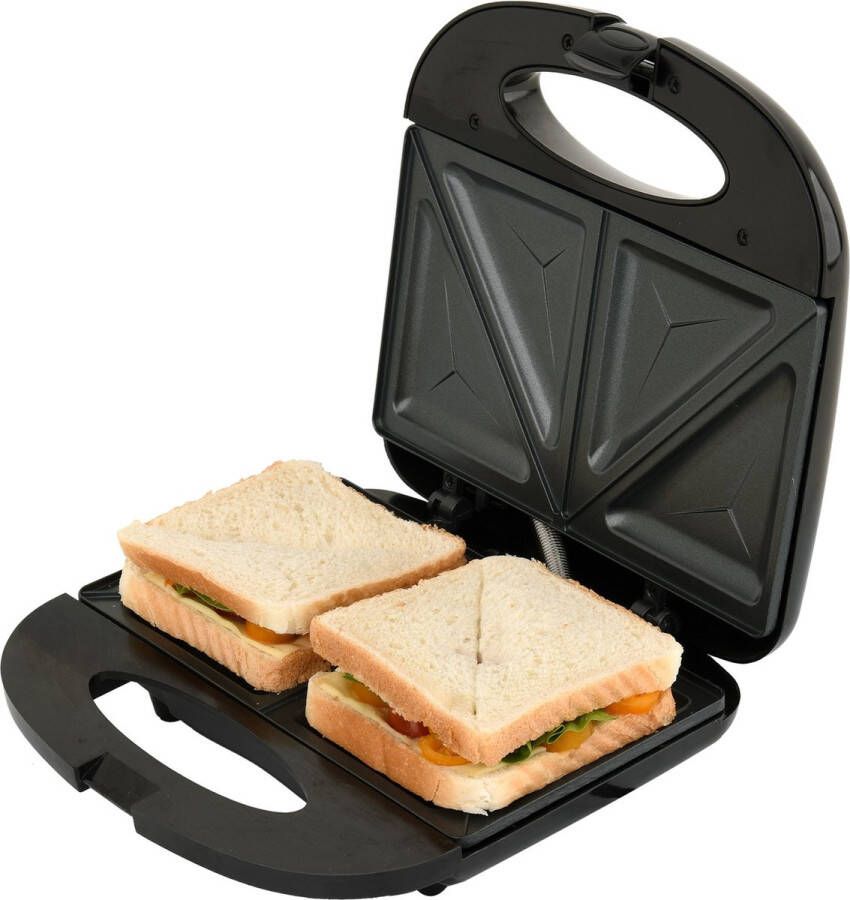 Lund professional sandwich maker tosti ijzer tosti apparaat klassiek model voor 2 tosti's 750W zwart zilver - Foto 2