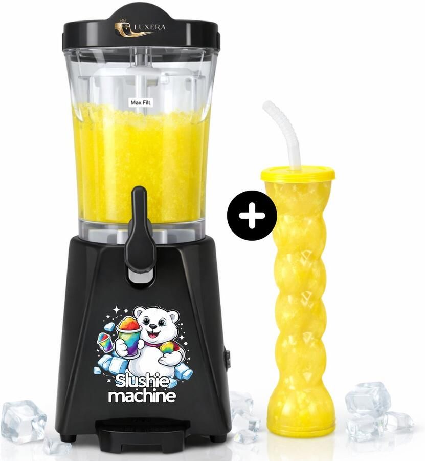 Luxéra Luxe Slushie Machine Zwart – met 4 Slushie Bekers Slush Machine Slush Puppy Maker Slushie Maker Ijskoffie Slush Puppy