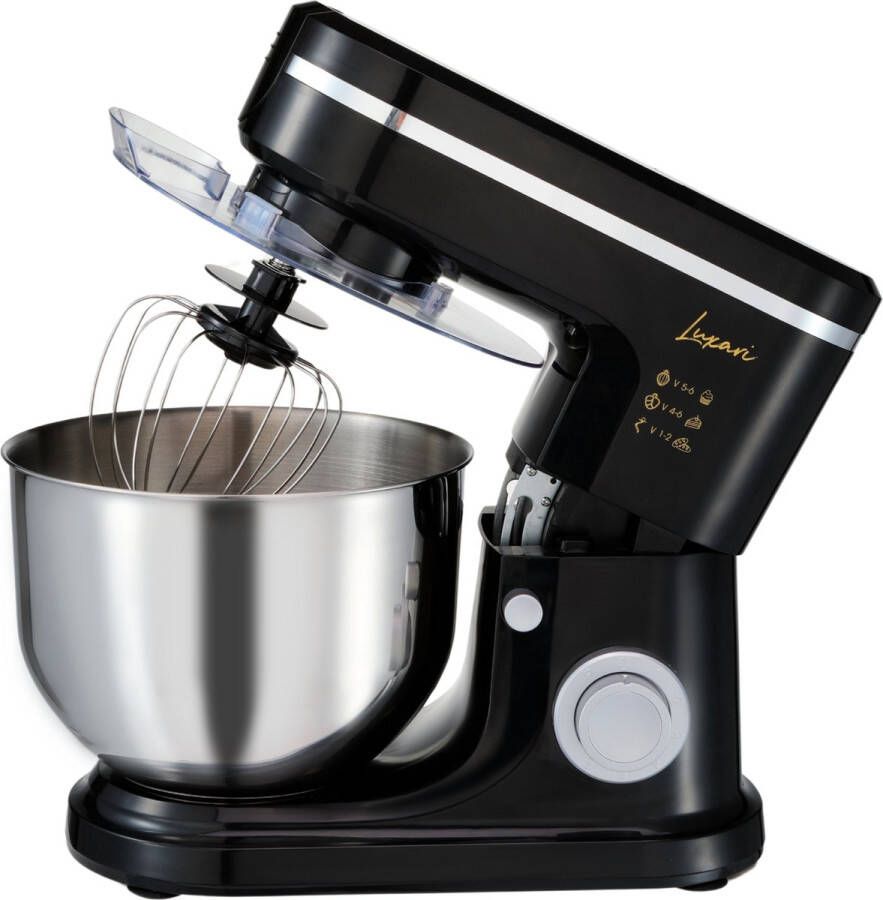 Luxari Keukenmachine – Incl. Spatscherm 3 Opzetstukken – 6 Snelheden 6L Mengkom 1500W Keukenrobot Foodprocessor Keukenmixer Zwart
