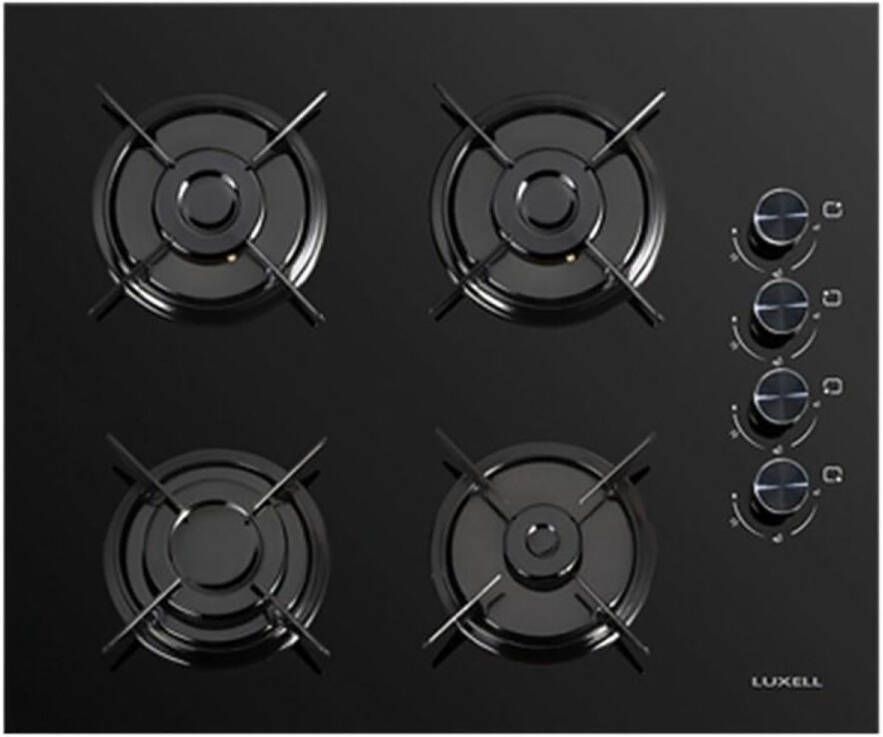 Luxell OC-88 4-Pits Gas Zwarte Inbouw Kookplaat – 52x60cm Aardgas