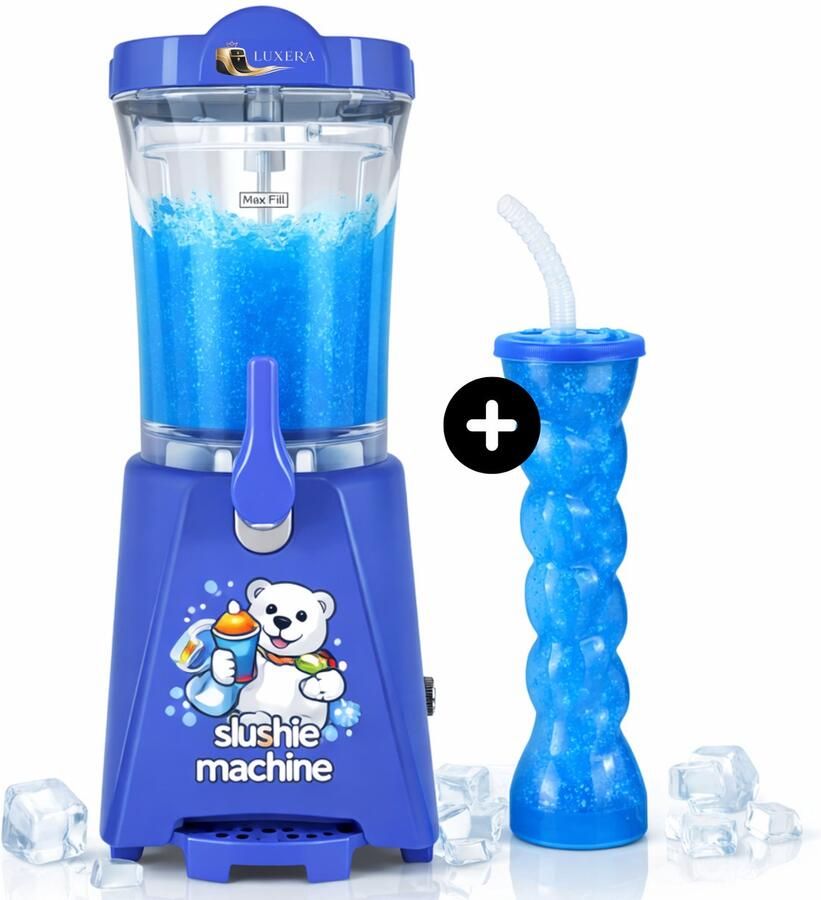 Luxera Luxéra Luxe Slushie Machine Blauw – met 4 Slushie Bekers Slush Machine Slush Puppy Maker Slushie Maker Ijskoffie Slush Puppy