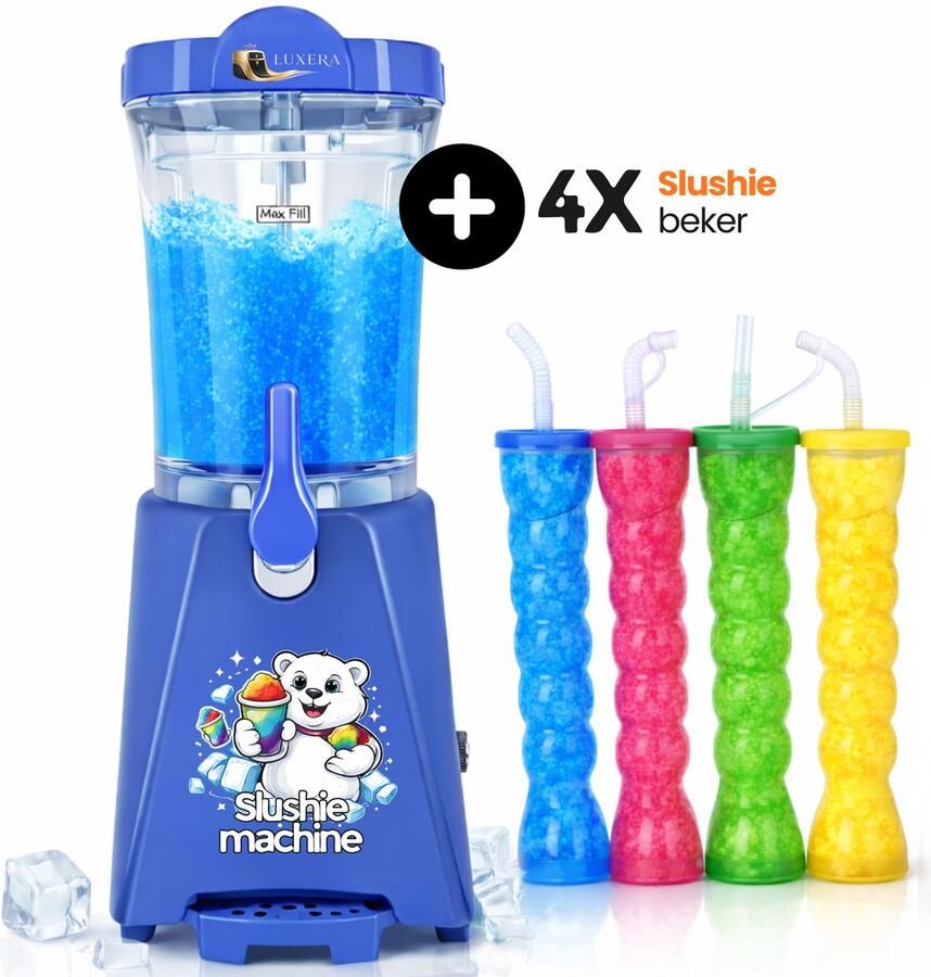 Luxera Luxéra Luxe Slushie Machine Blauw – met 4 Slushie Bekers Slush Machine Slush Puppy Maker Slushie Maker Slush Puppy Uitlegvideo 1L Capaciteit