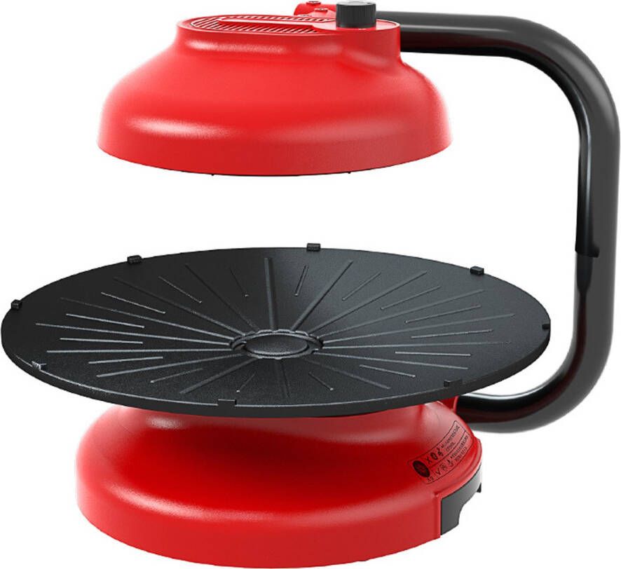 LVYANG LY-005A Infrarood Elektrische Grill – Rookvrij -3D BBQ| 2 Warmtestanden (695W 1390W) 36 cm Ø Mechanische bediening |360° graden draaibare bakplaat -Rood