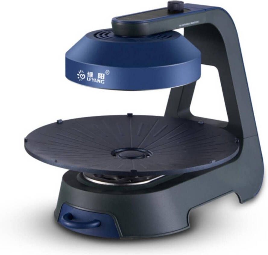 LVYANG LY-009B Infrarood Elektrische Grill – Rookvrij -3D BBQ| 2 Warmtestanden (695W 1390W) 36 cm Ø Mechanische bediening |360° graden draaibare bakplaat -Blauw