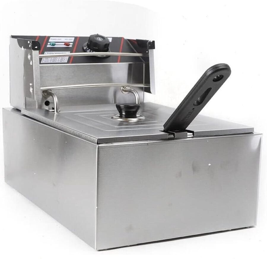 M Goods M-Goods Elektrische Frituurpan 6 Liter RVS Friteuse Instelbare Temperatuur 60-200°C 2500W Professioneel Frituren Thuis en Horeca