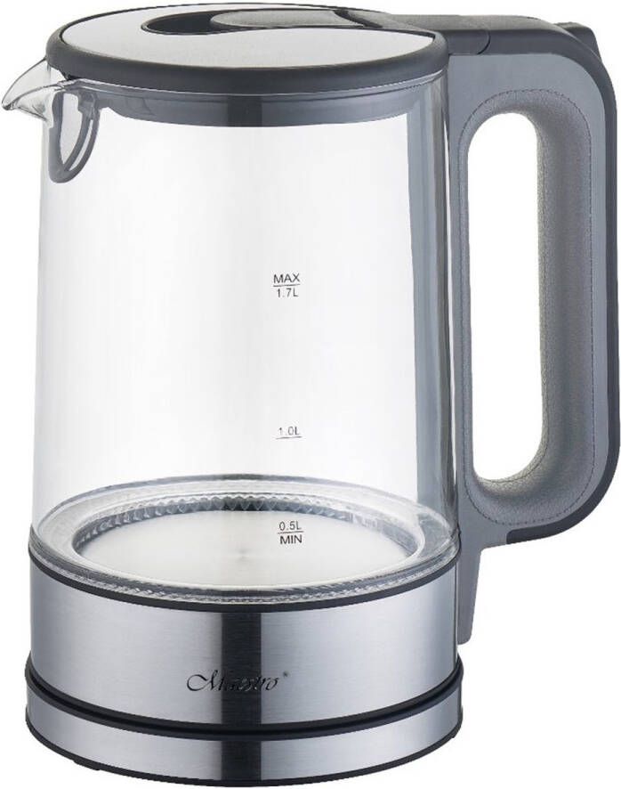 Maestro MR-053 Snoerloze Elektrische Waterkoker 1.7L Glas & Roestvrij staal Verlicht 2200W Grijs