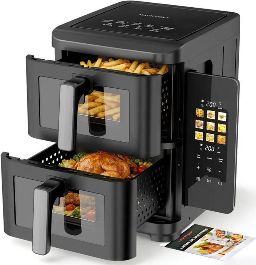 MAGICFOX Airfryer 10 liter 2 roosters touchscreen 9 programma's