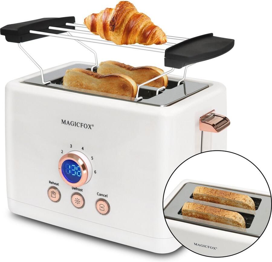 MAGICFOX Broodrooster – 2 Extra Brede Sleuven-3 Standen-Compact Ontwerp-Automatische Uitschakeling Wit