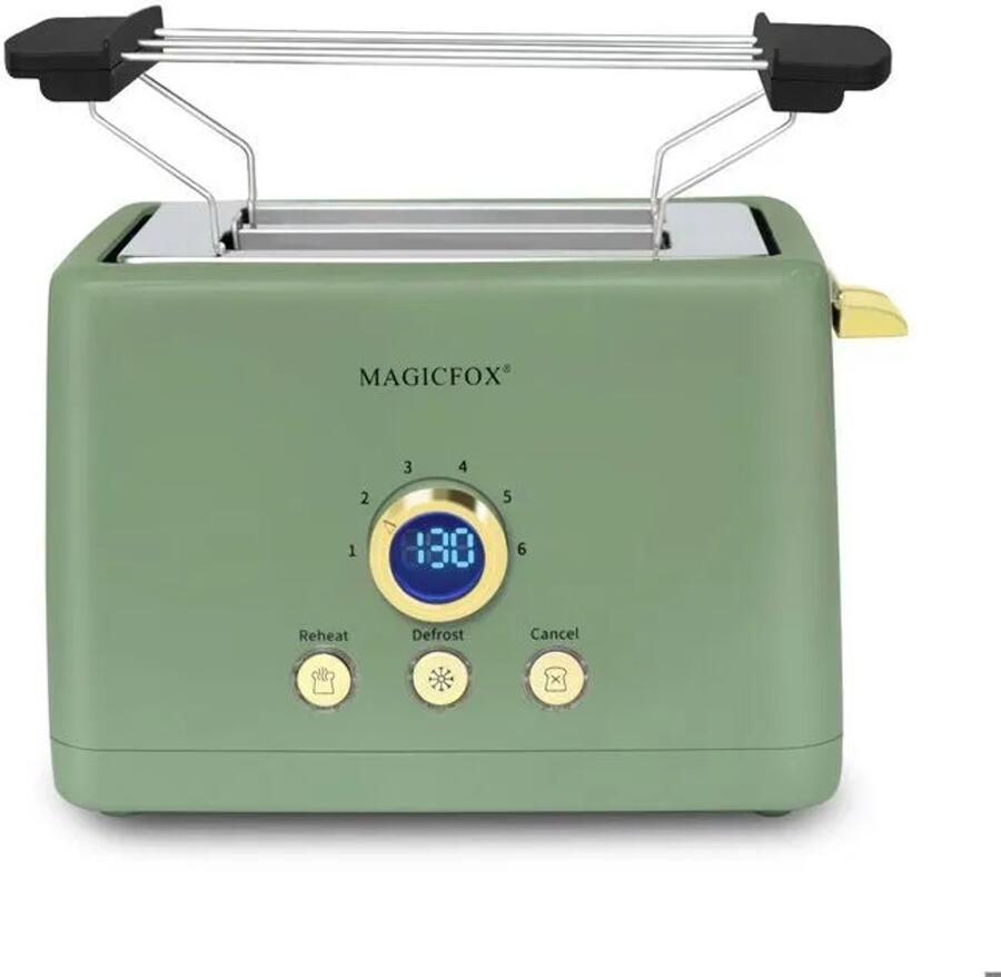 MAGICFOX ClassicToast-Digitale Broodrooster-840W-2 Extra Brede Sleuven-Automatische Uitwerping-3 Standen- Groen