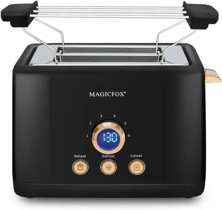 MAGICFOX Digitale Broodrooster-3 Standen-2 Extra Brede Sleuven-Automatische Uitwerping-ClassicToast-840W Zwart