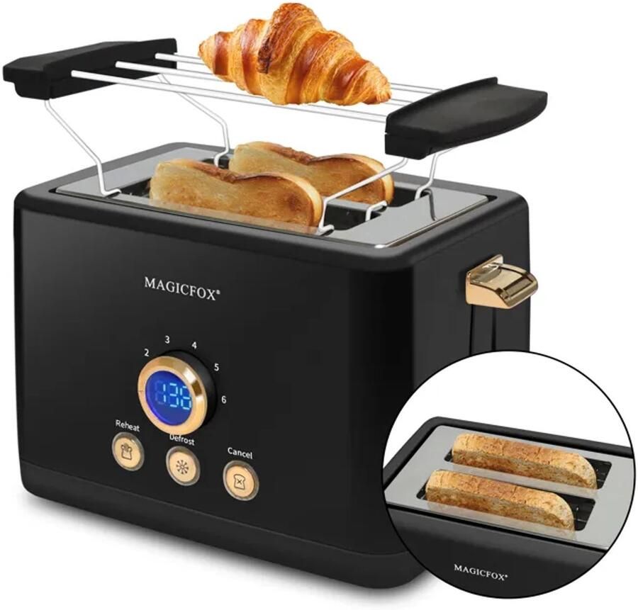 MAGICFOX Digitale Broodrooster-3 Standen-2 Extra Brede Sleuven-Automatische Uitwerping-ClassicToast-840W Zwart