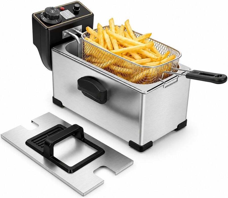MAGICFOX Elektrische Frituurpan 3 L van RVS – 2000 W – Regelbare Thermostaat tot 190 °C – Kijkvenster – Koele Wanden – Oververhittingsbeveiliging