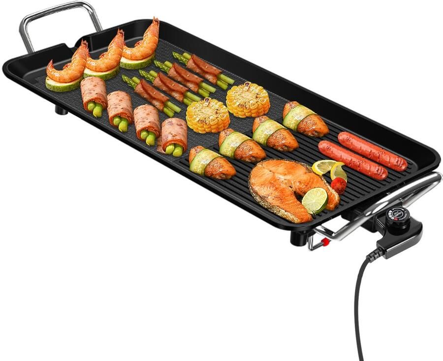MAGICFOX Elektrische Grillplaat 1350W-Antiaanbaklaag-Gemengd Bakoppervlak- Verstelbare thermostaat-48×28 cm